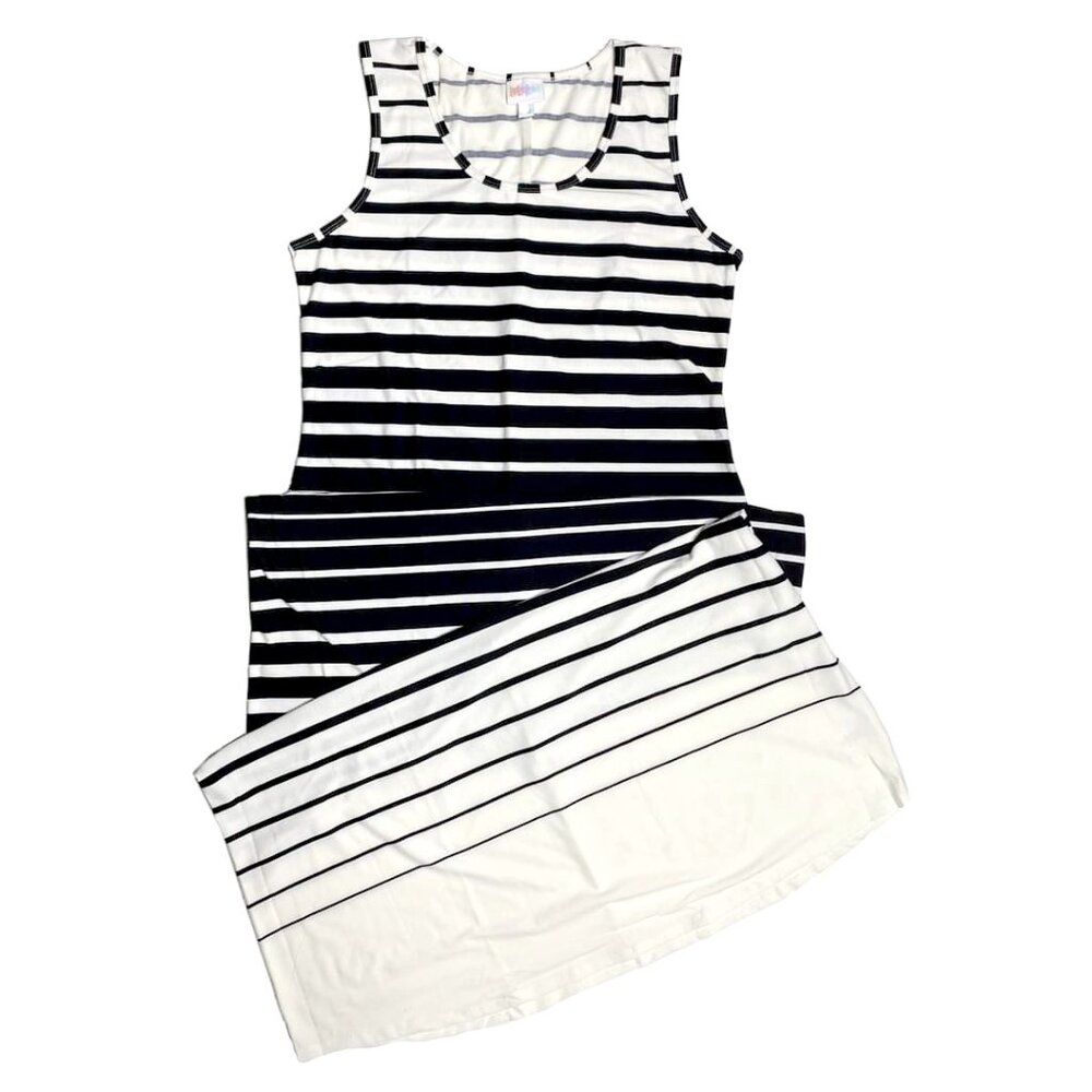 NWT XL LuLaRoe Dani Dress Black Stripe White Sleeveless Tank Beach Pool Maxi